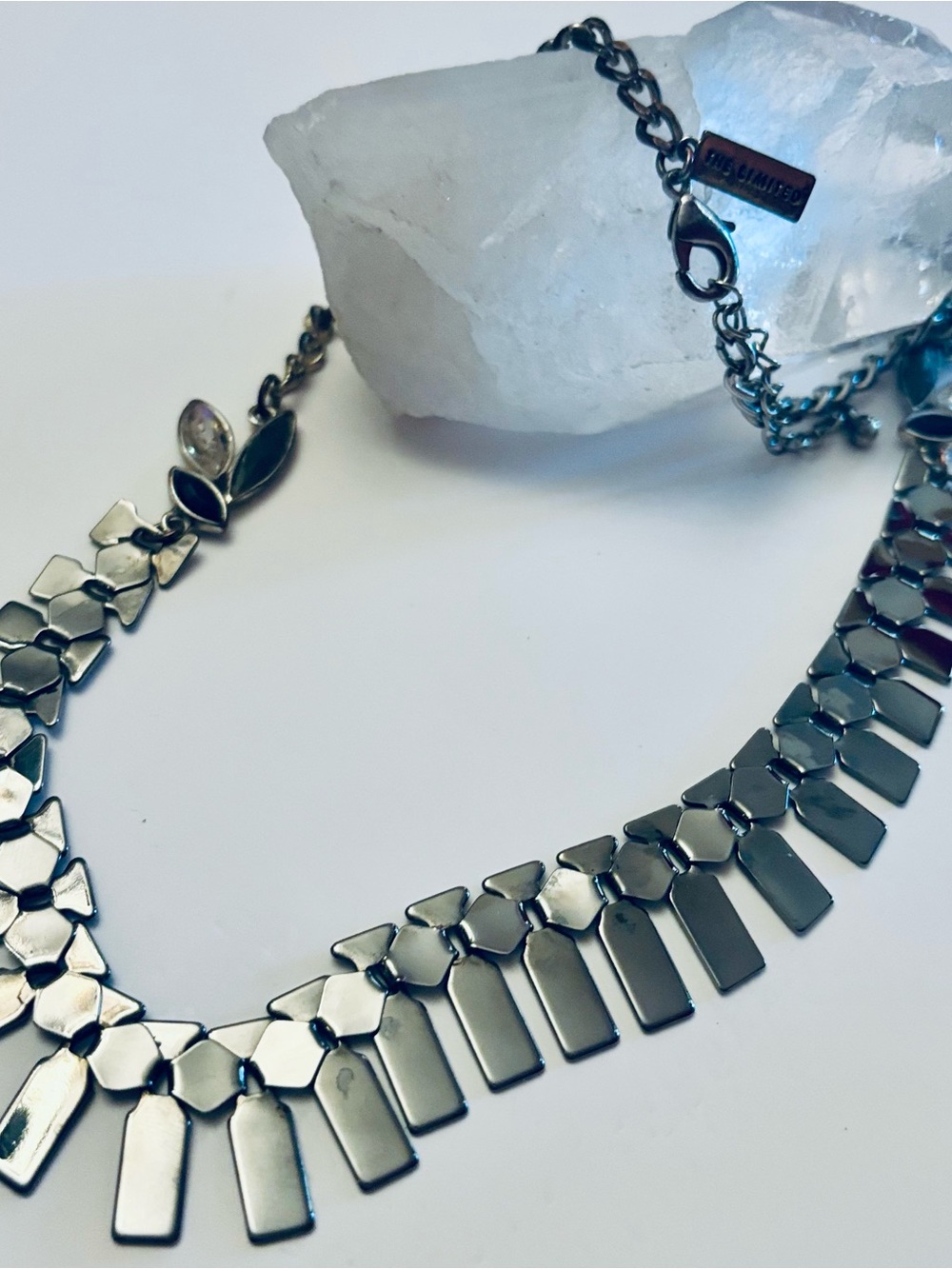 VTG ‘THE LIMITED’ Shiny Gun Metal Geometric Plate Adjustable Necklace Y2K, 90s